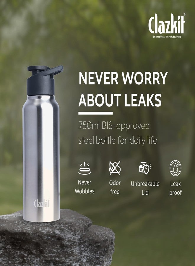 Clazkit زجاجة مياه رياضية من الفولاذ المقاوم للصدأ من كلازكيت أمايز، سعة 750 مل | حاصلة على شهادة الجودة من معهد المواصفات والمقاييس الهندي | مانعة للتسرب، مقاومة للصدأ، خالية من مادة BPA، متينة للاستخدام في الجامعة، الثلاجة، الرياضة، النادي الرياضي، اليوغا، والمكتب - سهلة التنظيف وقابلة لإعادة الاستخدام - Image 3